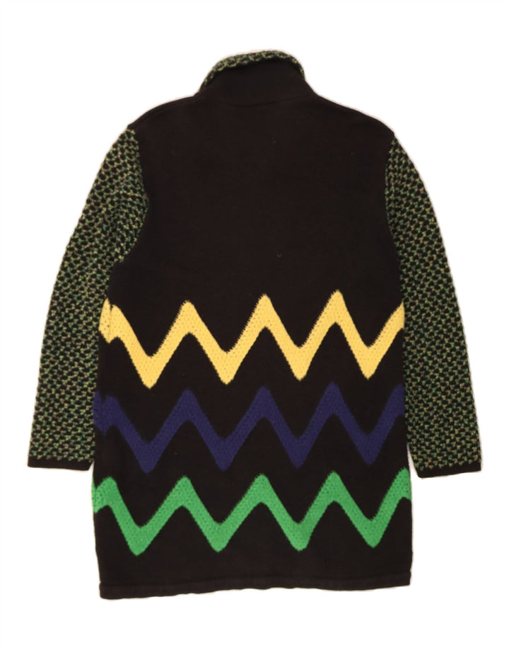 ASHLEY BROOKE Womens Longline Cardigan Sweater UK 12 Medium Black Chevron Vintage Ashley Brooke and Second-Hand Ashley Brooke from Messina Hembry 