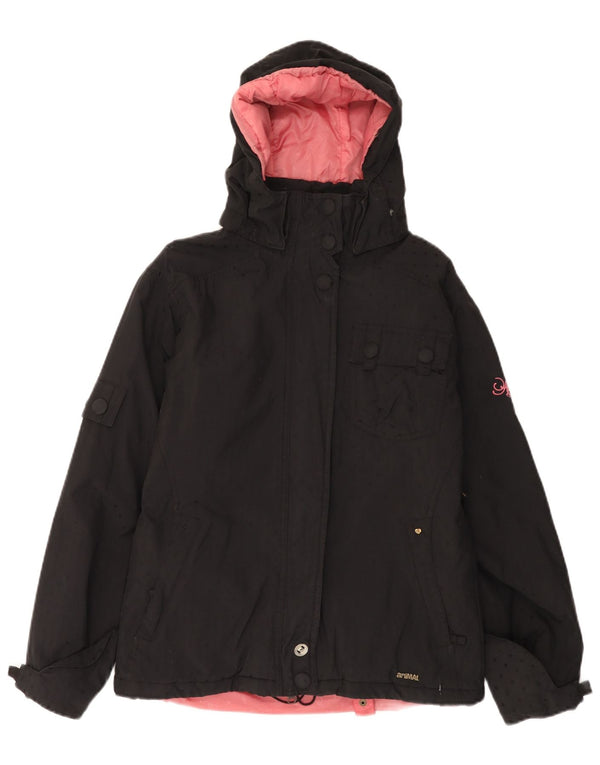 ANIMAL Womens Hooded Windbreaker Jacket UK 10 Small Black Polyamide