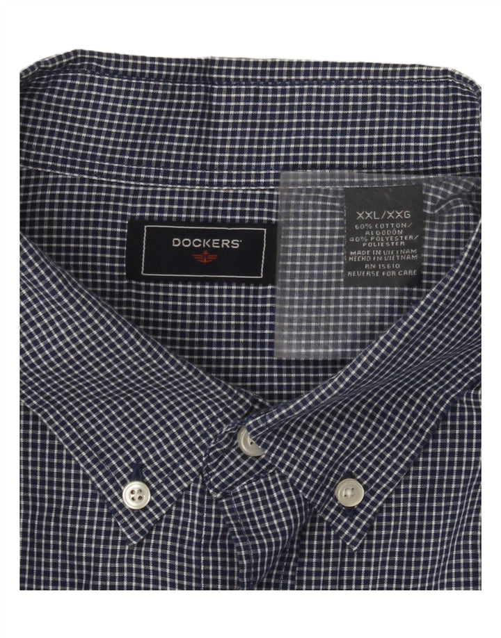 DOCKERS Mens Flannel Shirt 2XL Navy Blue Check Cotton