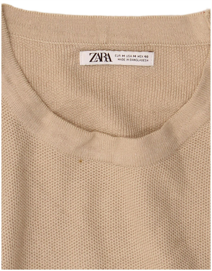 Мужской джемпер с круглым вырезом с короткими рукавами Zara, средний бежевый
