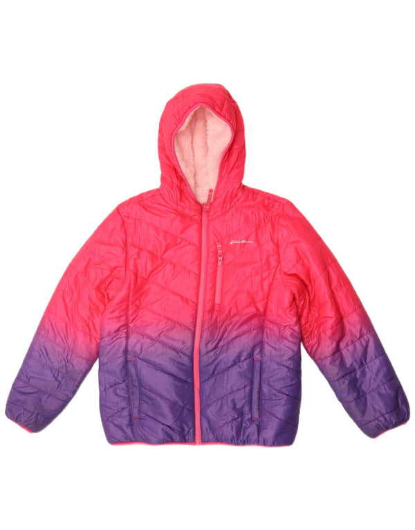 Eddie Bauer Утепленная куртка с капюшоном для девочек 14–15 лет, XL, розовая с цветными блоками