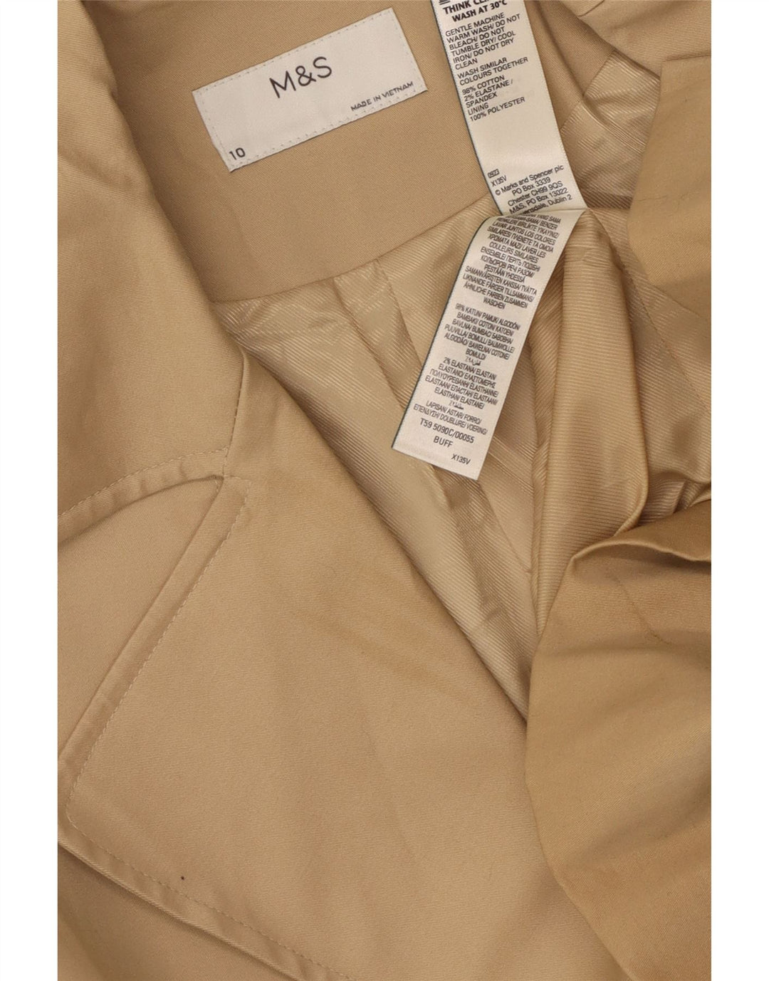 Мужской тренч Marks & Spencer UK 10, маленький, бежевый, хлопок