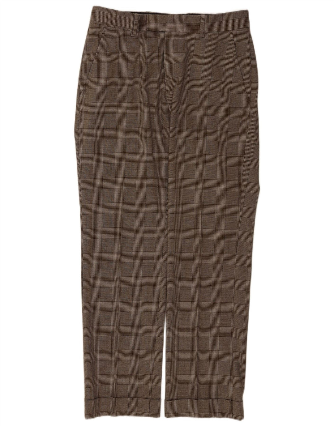 Мужские прямые костюмные брюки Zara EU 40, средние W31 L31, коричневые шерстяные клетки в клетку
