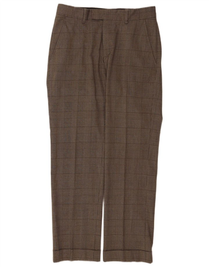 Мужские прямые костюмные брюки Zara EU 40, средние W31 L31, коричневые шерстяные клетки в клетку