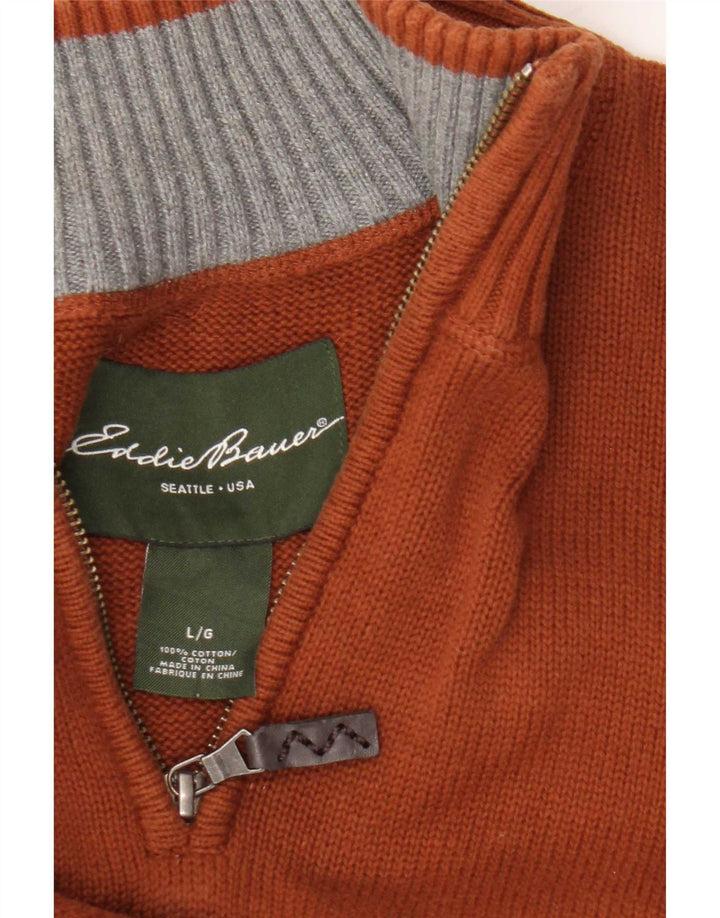 Мужской джемпер с воротником на молнии Eddie Bauer, большой коричневый хлопковый свитер