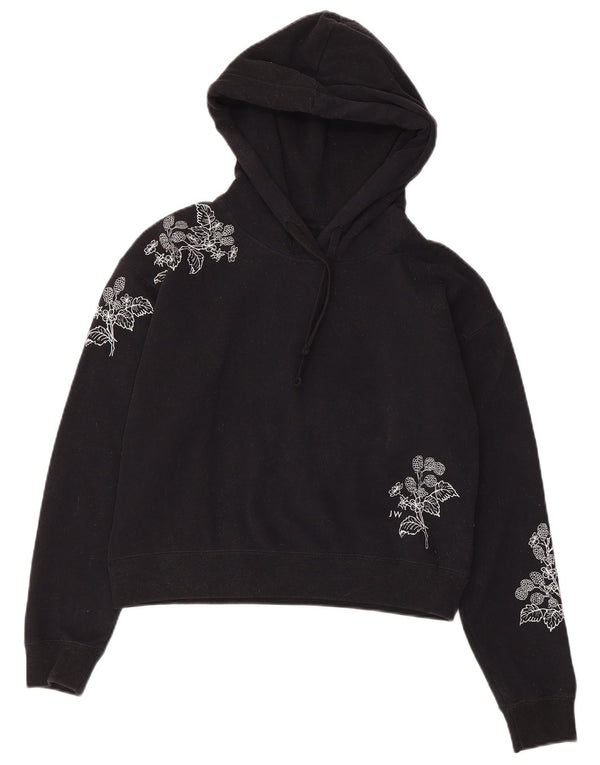 Женский укороченный джемпер с капюшоном Jack Wills UK 6 XS, черный хлопок с цветочным принтом