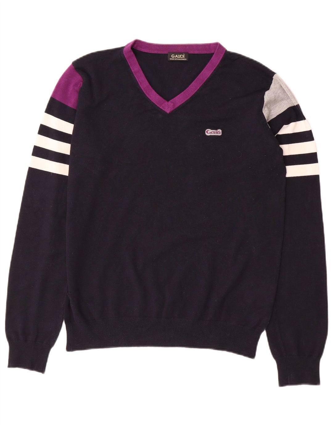 Женский джемпер с v-образным вырезом GAUDI UK 14, средний темно-синий, цветных блоков