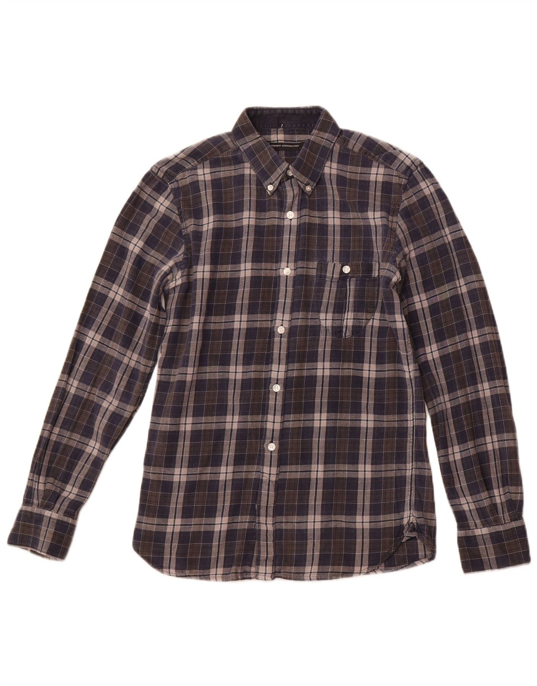 Мужская фланелевая рубашка French Connection XS, темно-синяя клетка, хлопок