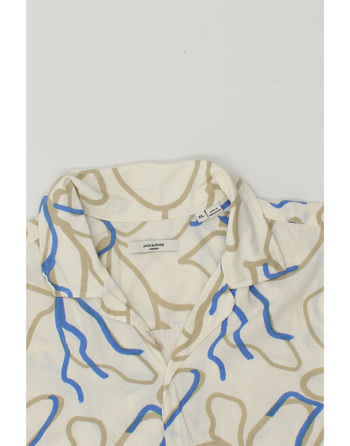 JACK & JONES Mens Abstract Pattern Short Sleeve Shirt XL Beige Cotton Vintage Jack & Jones and Second-Hand Jack & Jones from Messina Hembry 