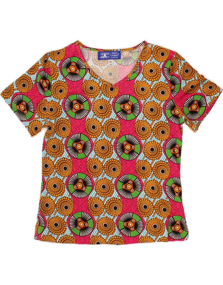 PACO COASTAL Womens Abstract Pattern T-Shirt Top UK 10 Small Multicoloured Vintage Paco Coastal and Second-Hand Paco Coastal from Messina Hembry 