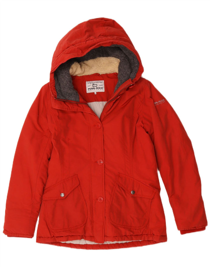 Женская парка Woolrich с капюшоном UK 14, хлопковый средний красный цвет