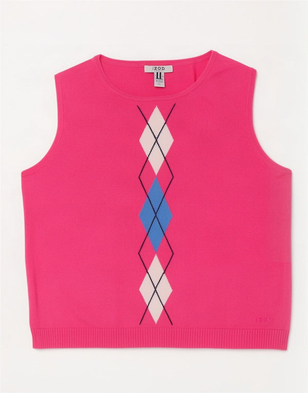 Женская майка Izod Petite Vest UK 14, большой размер, розовый хлопок с ромбами и узорами