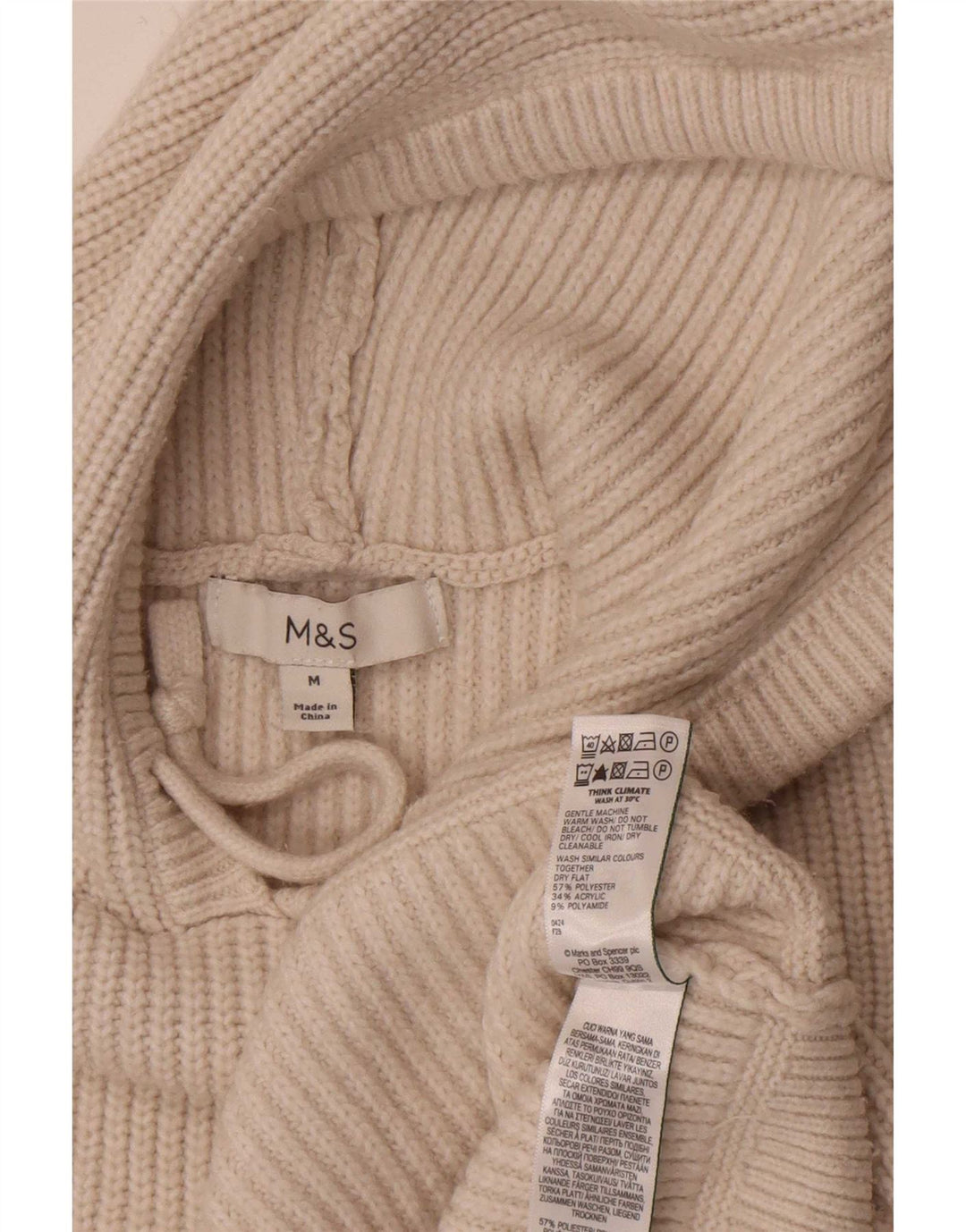 Женский свитер с капюшоном Marks & Spencer UK 14, средний бежевый, полиэстер
