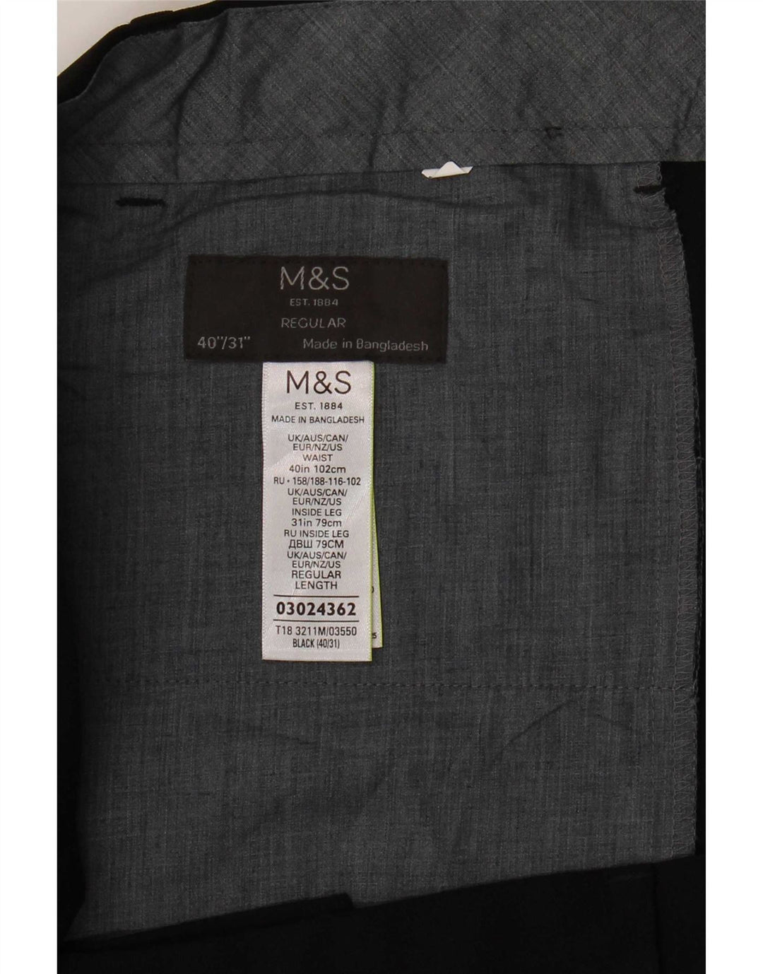 Мужские костюмные брюки классического кроя Marks & Spencer W40 L31, черный полиэстер