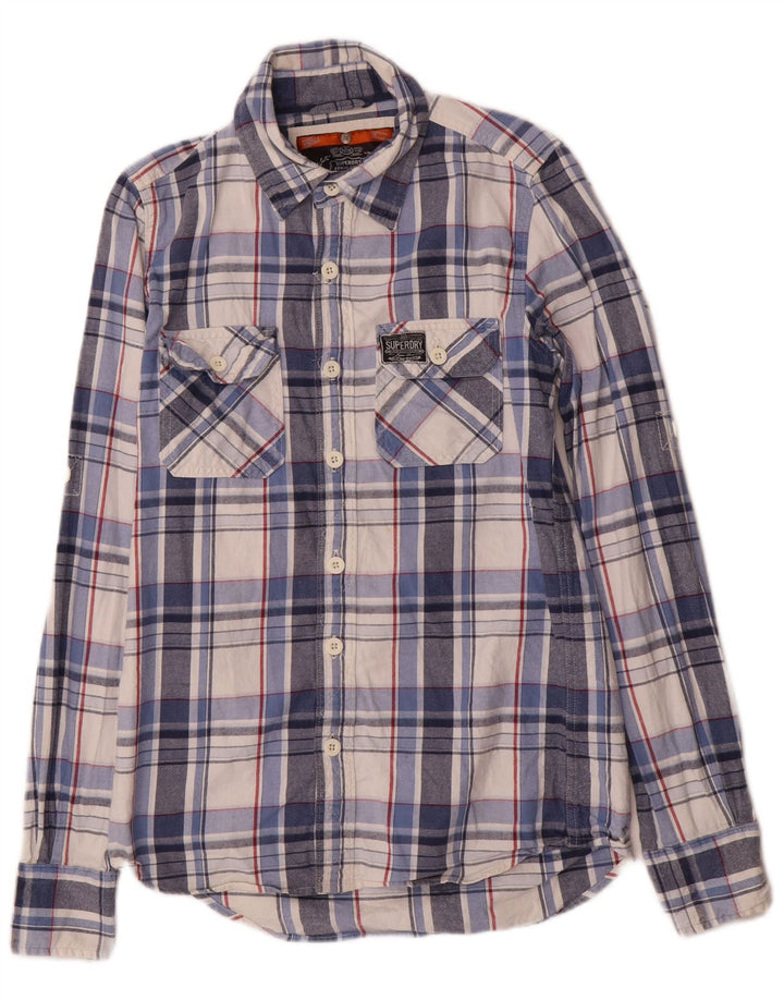 Мужская фланелевая рубашка Superdry, маленькая синяя хлопковая клетка в клетку