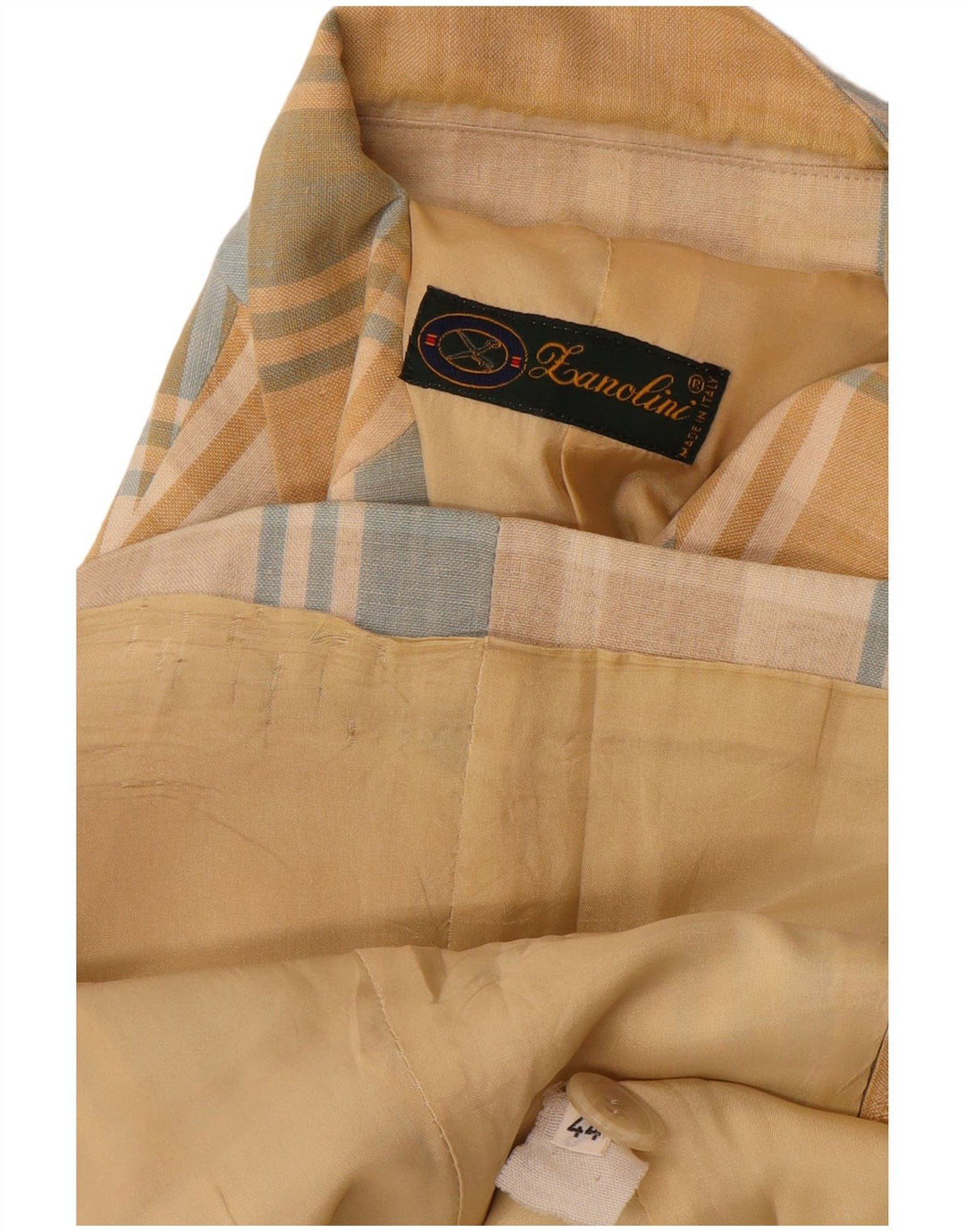 Винтажный женский пиджак на трех пуговицах IT 44, средний желтый в клетку