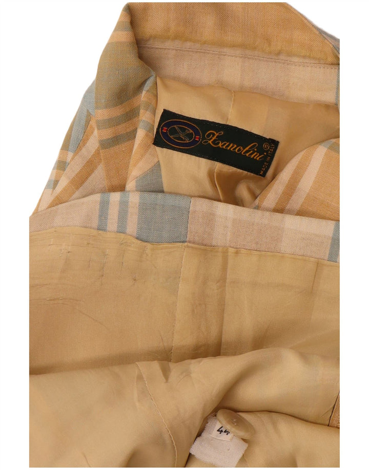 Винтажный женский пиджак на трех пуговицах IT 44, средний желтый в клетку