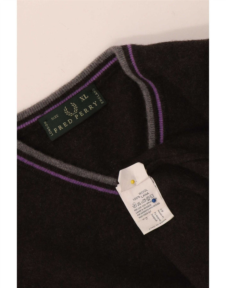 Мужской джемпер с v-образным вырезом Fred Perry, размер XL, черная шерсть