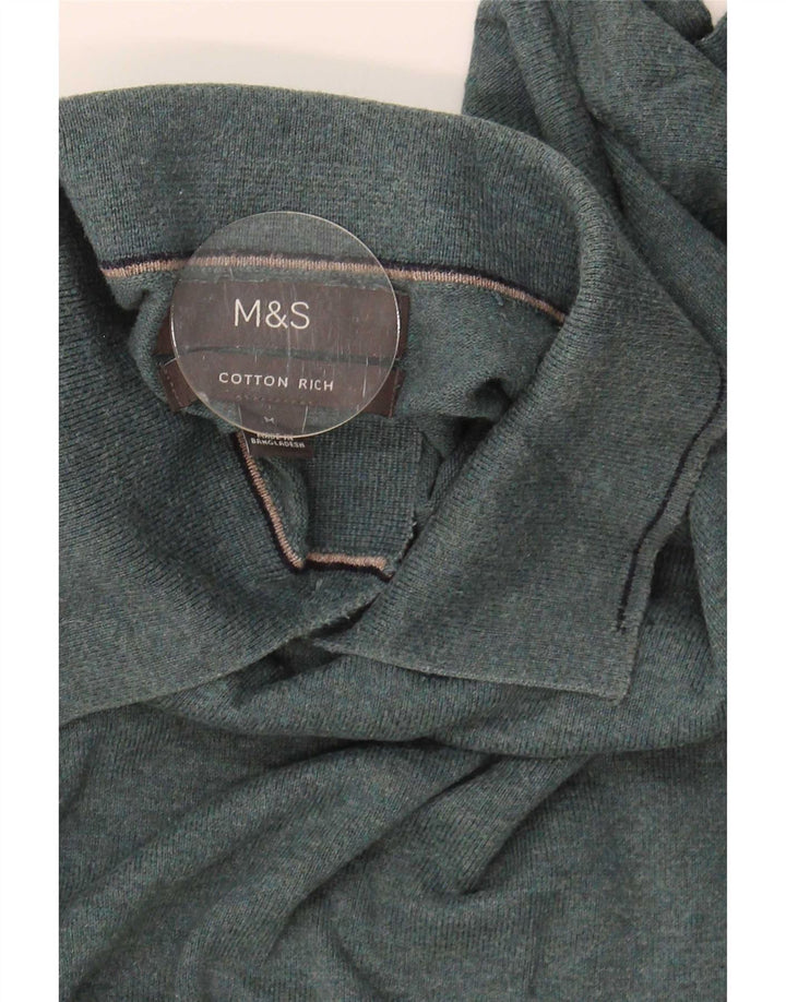 Мужской джемпер с воротником-поло Marks & Spencer, средний зеленый хлопковый свитер