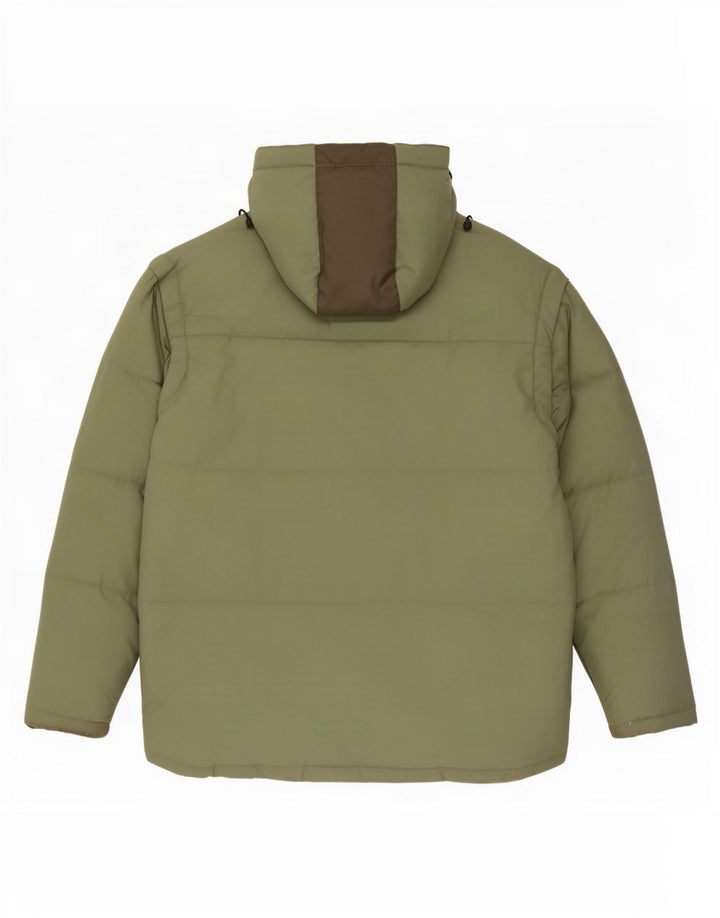 Мужская утепленная куртка Fila с капюшоном UK 40, большая зеленая, полиэстер с цветными блоками