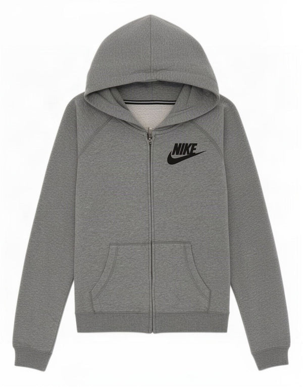 Nike Womens Zip Hoodie Sweater UK 14 Medium Grey Cotton