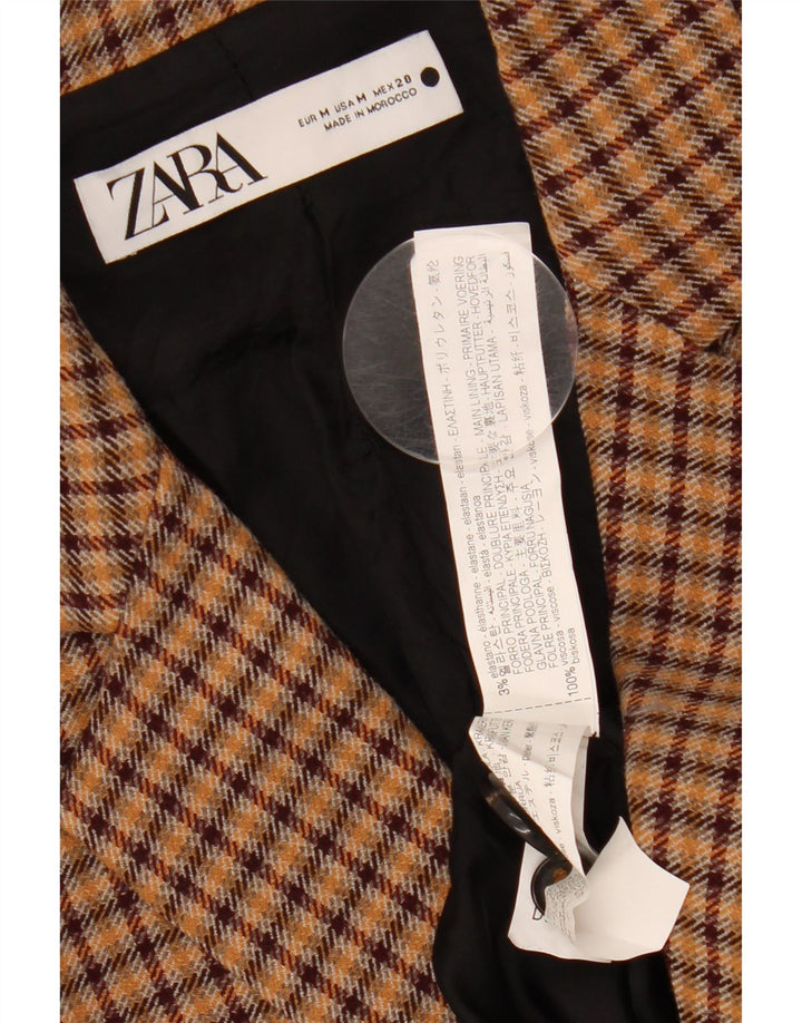 Женский пиджак ZARA на 2 пуговицах UK 14, средний коричневый вискоза в клетку