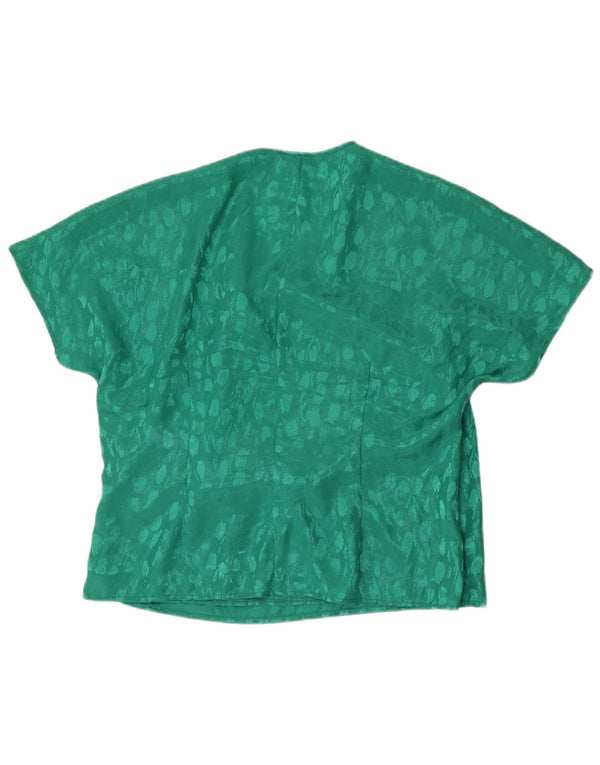 Винтажная женская блузка, топ, Великобритания, 22, 2XL, зеленый полиэстер в крапинку