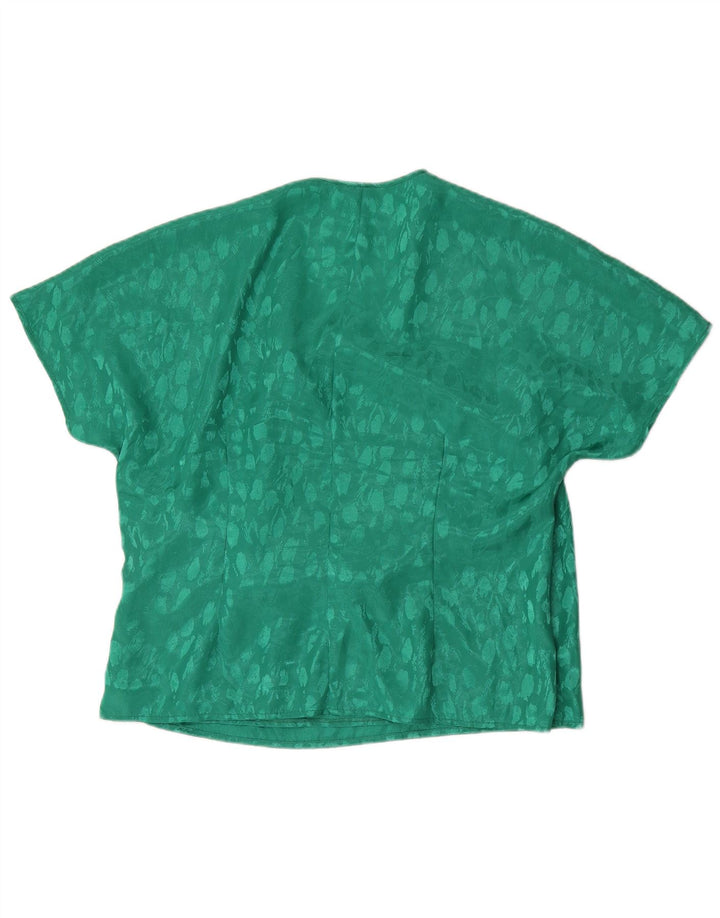 Винтажная женская блузка, топ, Великобритания, 22, 2XL, зеленый полиэстер в крапинку
