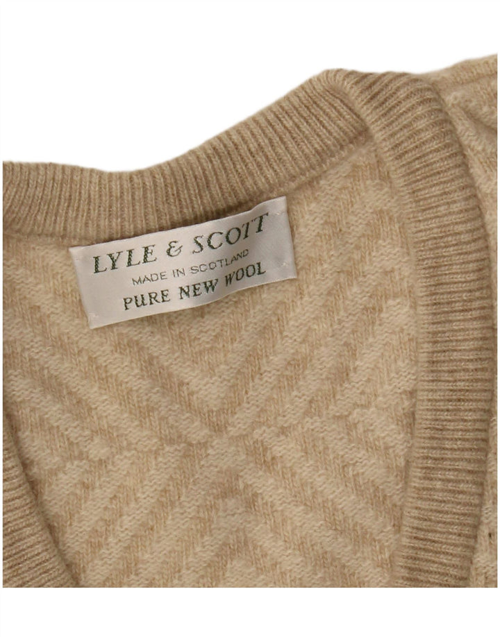 Мужской джемпер с v-образным вырезом Lyle & Scott, XL, бежевый, шерсть с геометрическим рисунком