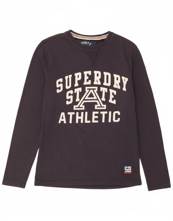 Мужской топ с рисунком Superdry, маленький темно-синий хлопок с длинными рукавами