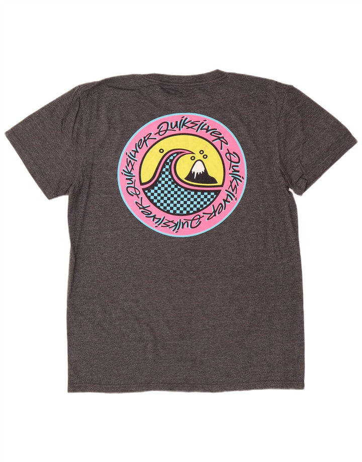 Мужская футболка с рисунком Quiksilver стандартного кроя, хлопковый топ среднего серого цвета