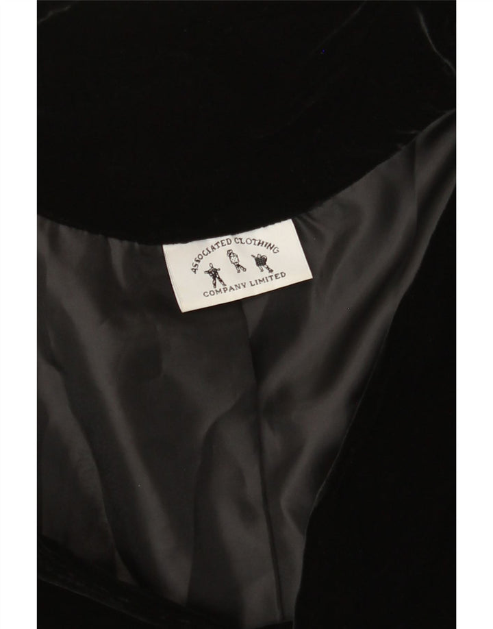 ВИНТАЖНЫЙ женский бархатный пиджак с 3 пуговицами, Великобритания 12, средний черный