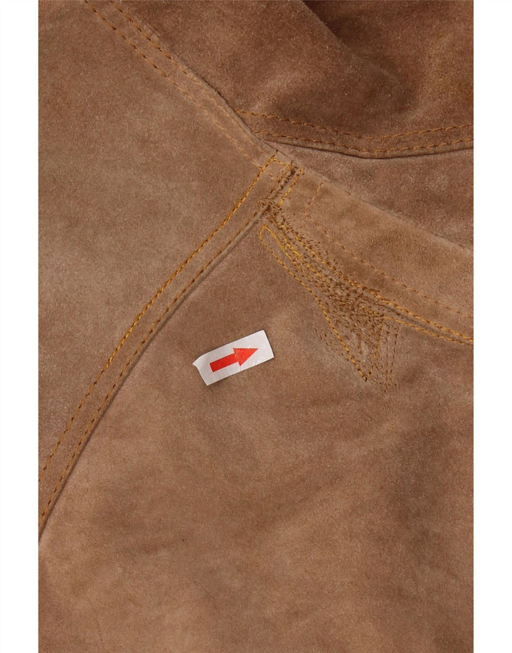 Винтажный женский замшевый пиджак на 3 пуговицах, Великобритания 12, средний коричневый цвет