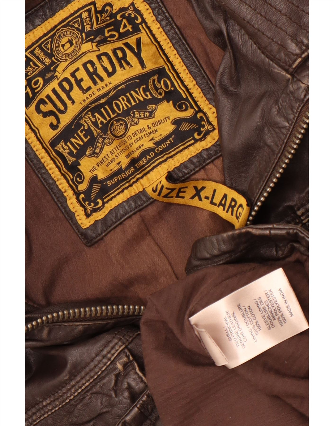 Мужская кожаная куртка Superdry в стиле милитари UK 42 XL Коричневая кожа