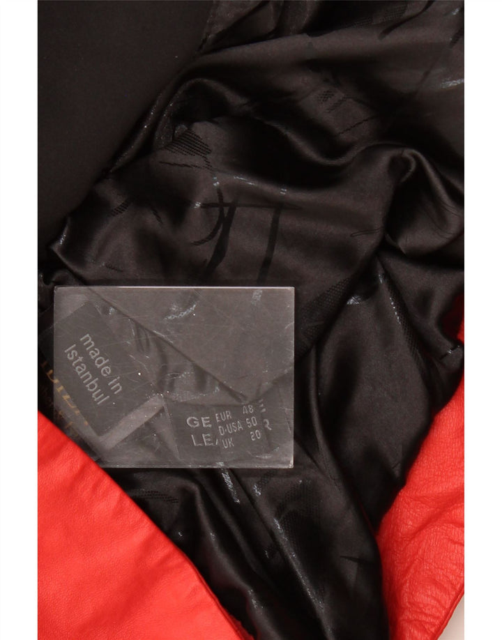 IBIZA Женская кожаная куртка с капюшоном UK 20 2XL Красная кожа с цветными блоками