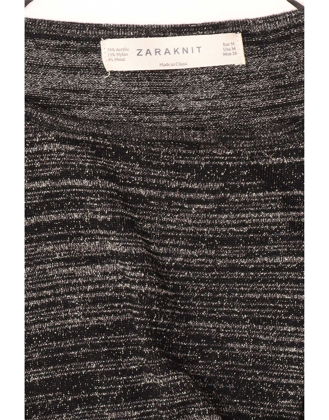 Женский топ Zara с длинным рукавом UK 12, средний черный в полоску, акрил