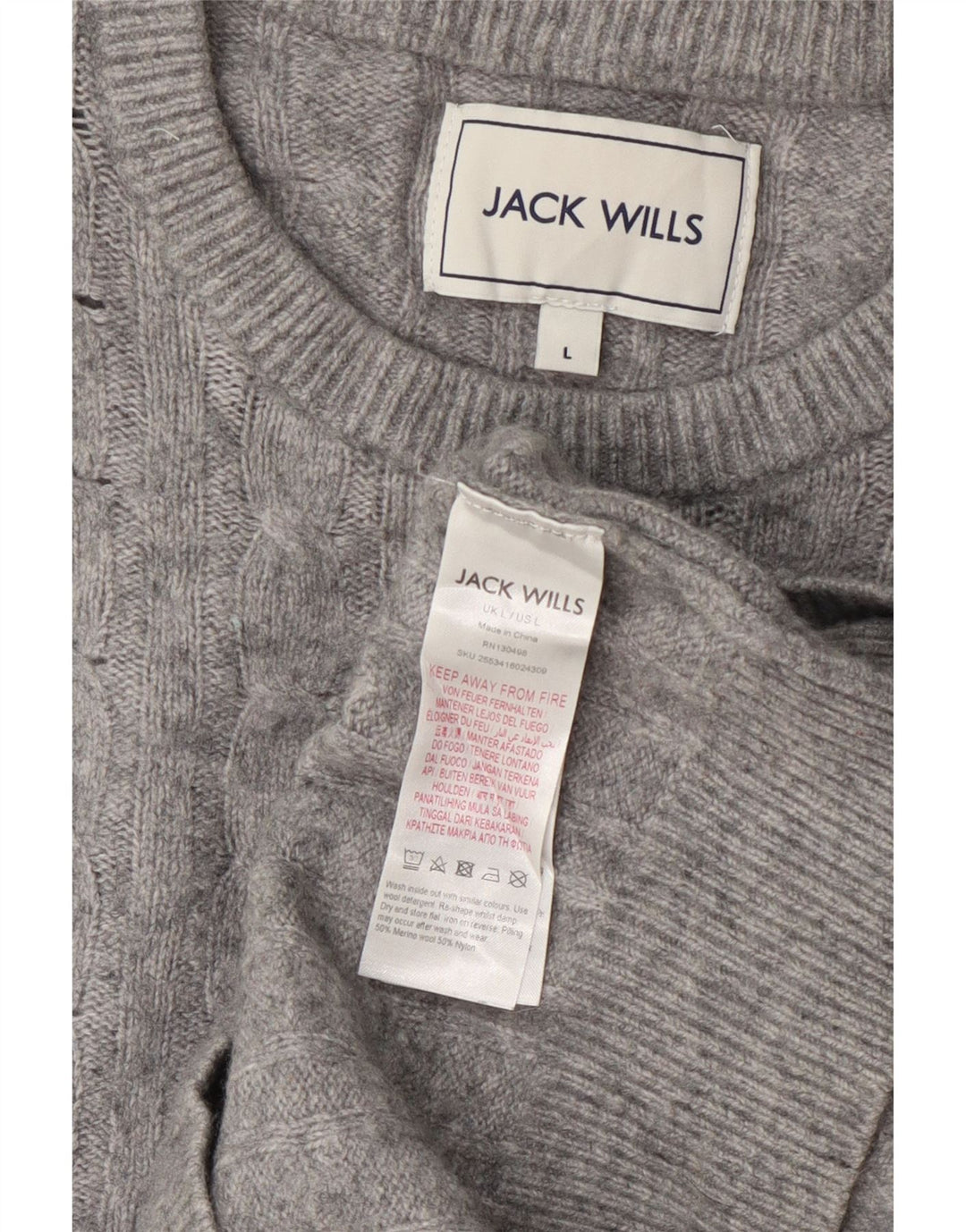 Женский джемпер с круглым вырезом Jack Wills, Великобритания, 14, большой, серый, шерстяной
