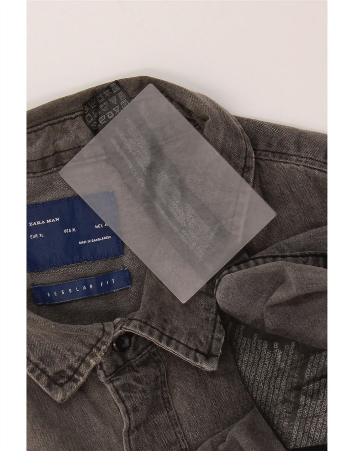 Мужская джинсовая рубашка стандартного кроя Zara XL, серая, хлопок