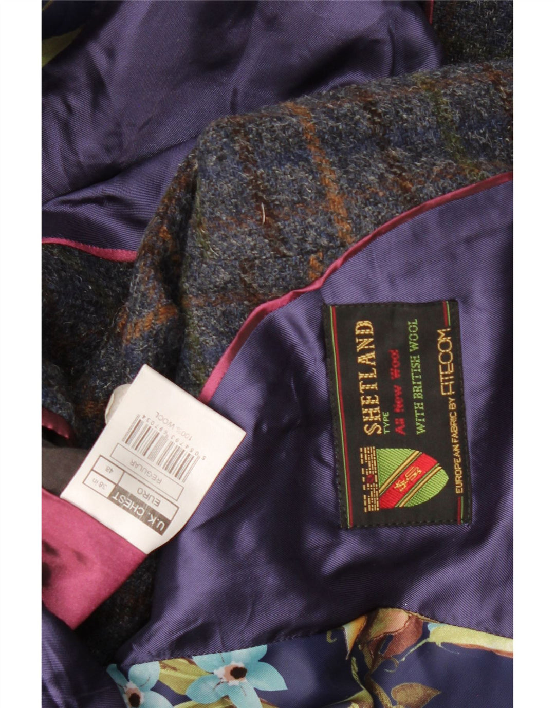 Мужской пиджак VINTAGE на 2 пуговицах, Великобритания 38, средний темно-синий в клетку, шерстяной