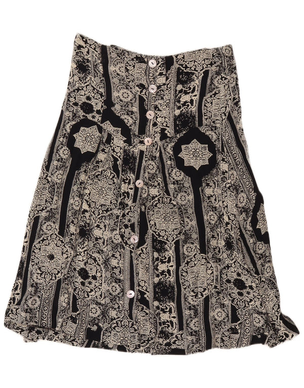 Винтажная женская юбка-трапеция IT 50 XL W36 Черная вискоза с пейсли
