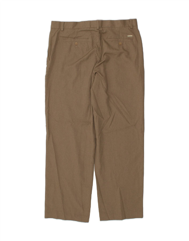 IZOD Mens Straight Chino Trousers W36 L32  Brown Check Polyester Vintage Izod and Second-Hand Izod from Messina Hembry 