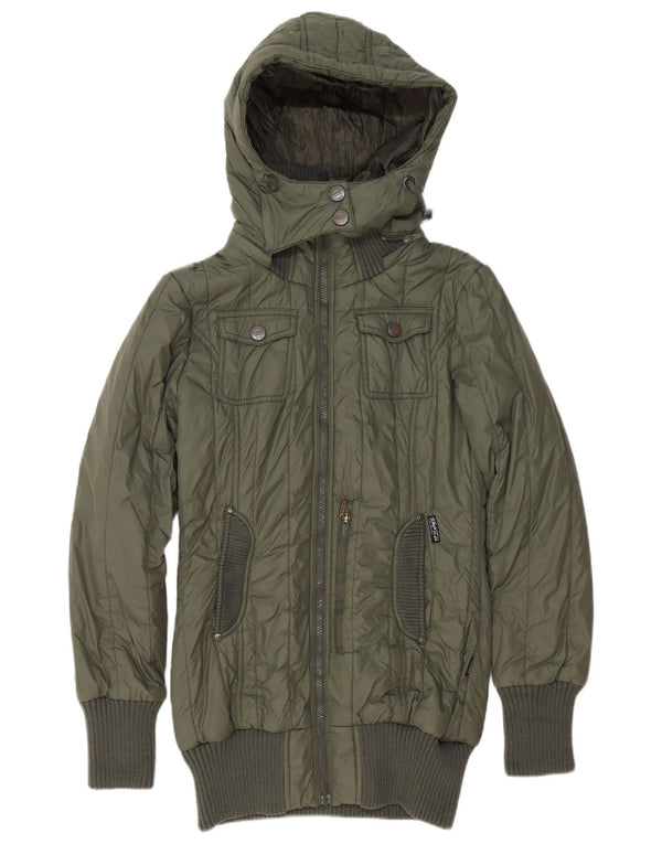 KHUJO Женская стеганая куртка с капюшоном UK 14, большой зеленый полиэстер