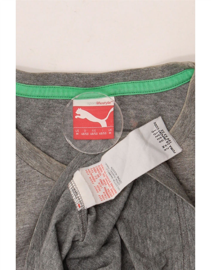 Мужская футболка с рисунком PUMA, хлопковый топ среднего серого цвета с крапинками