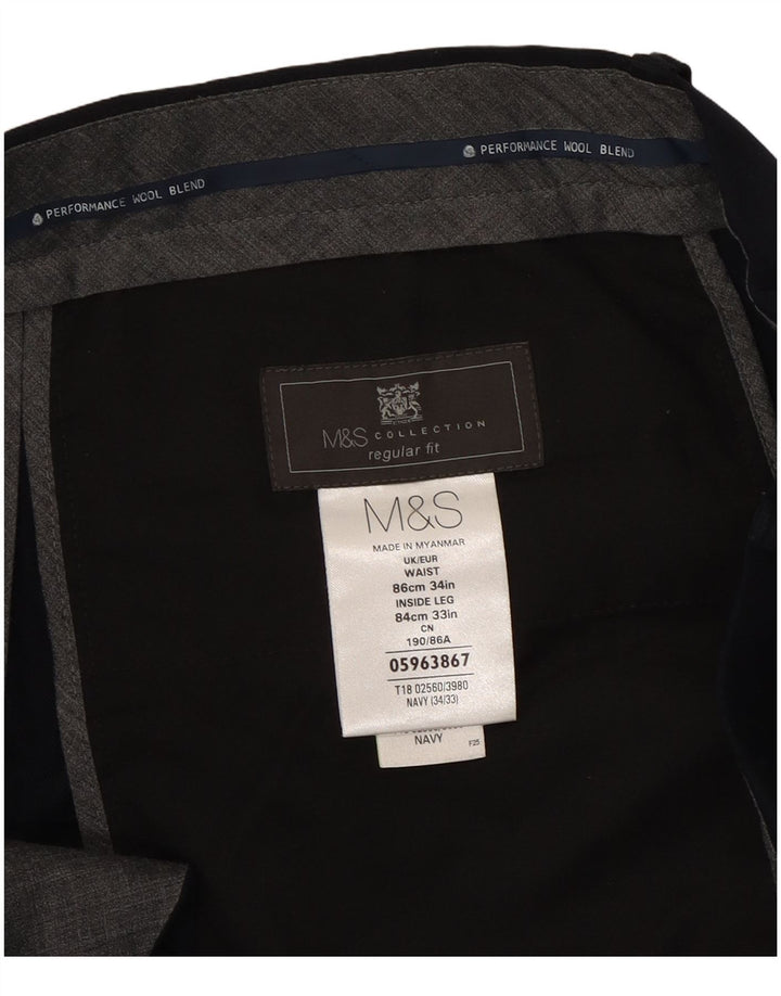 Мужские костюмные брюки стандартного кроя Marks & Spencer W34 L33 темно-синие