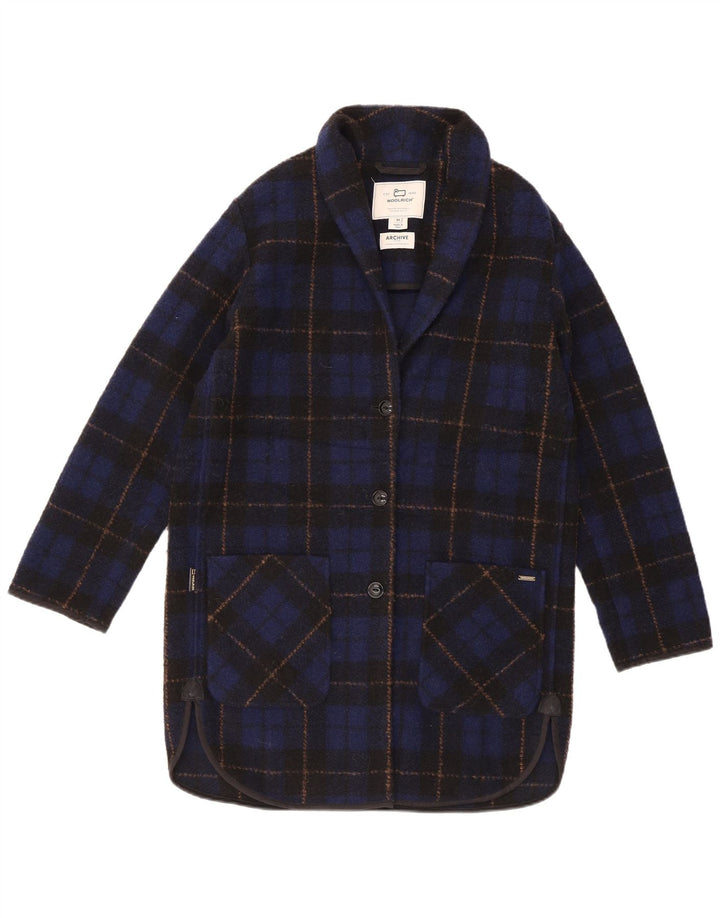 Женское пальто оверсайз Woolrich UK 6 XS темно-синего цвета в клетку из полиэстера