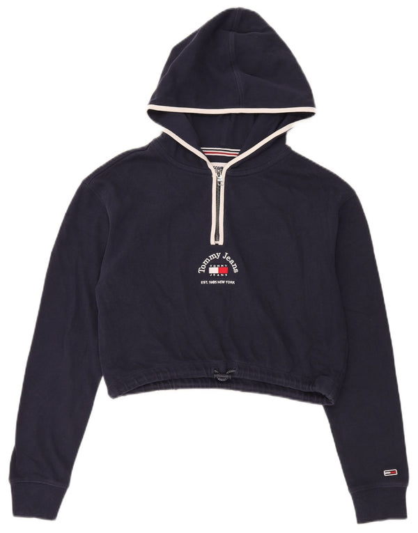 Женский укороченный джемпер с капюшоном с рисунком Tommy Hilfiger UK 6 XS, темно-синий, хлопок