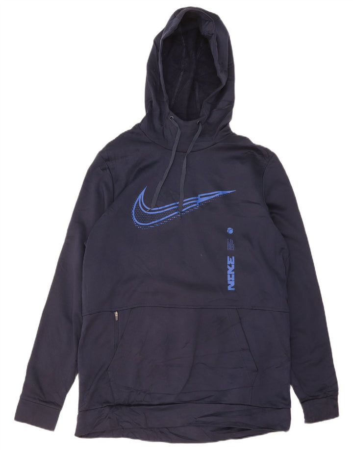 Мужской джемпер с капюшоном NIKE Dri Fit с рисунком, большой размер, темно-синий, полиэстер