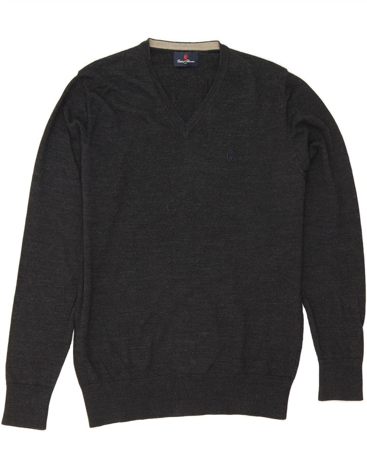 CONTE OF FLORENCE Mens V-Neck Jumper Sweater Medium Grey Vintage Conte of Florence and Second-Hand Conte of Florence from Messina Hembry 