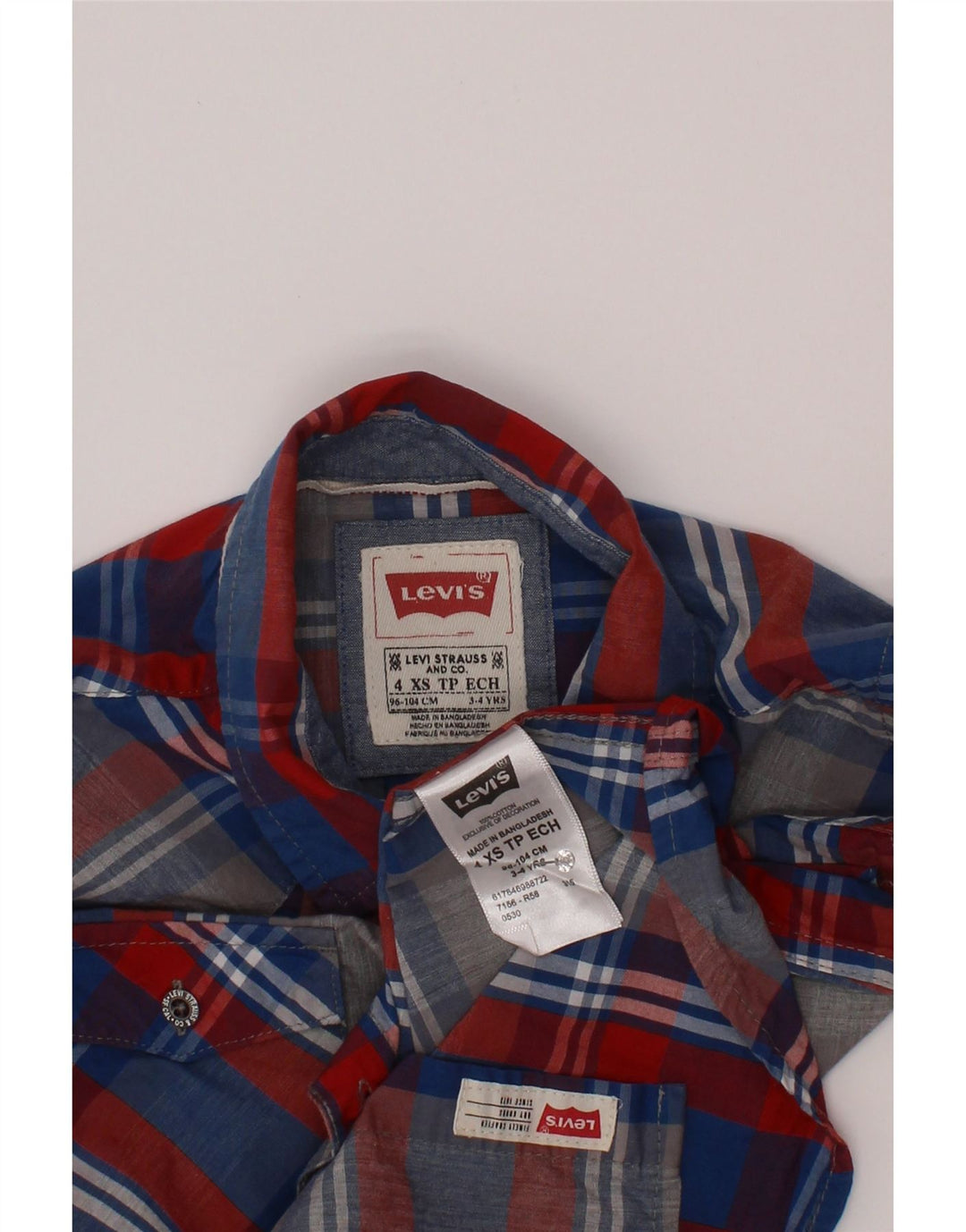 Рубашка Levi's для мальчиков 3-4 лет, XS, разноцветная клетка, хлопок