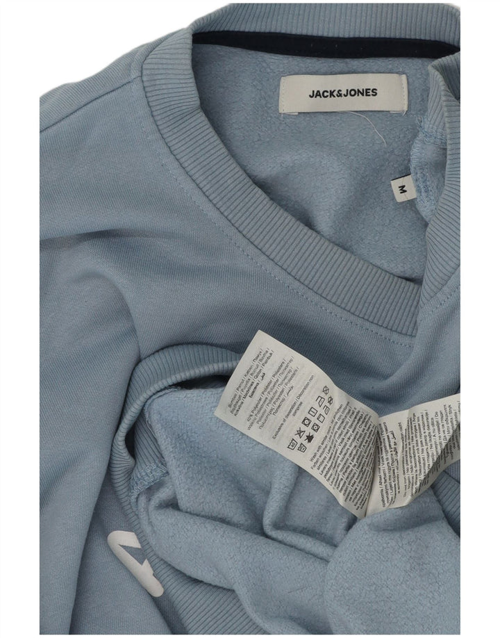 Мужской свитшот с рисунком Jack & Jones, хлопковый джемпер среднего синего цвета